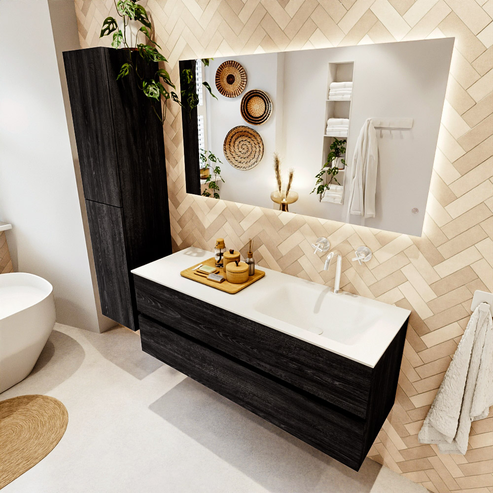 MONDIAZ VICA 130cm mueble de baño Antracite 2 cajones. Lavabo CLOUD Derecho 1 orificio, color Talc. 1 MONDIAZ VICA 130cm mueble de baño Antracite 2 cajones. Lavabo CLOUD Derecho 1 orificio