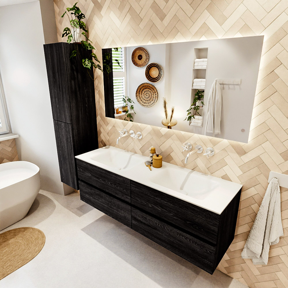 MONDIAZ VICA 150cm mueble de baño Antracite 4 cajones. Lavabo CLOUD Doble sin orificio, color Talc. 1 MONDIAZ VICA 150cm mueble de baño Antracite 4 cajones. Lavabo CLOUD Doble sin orificio