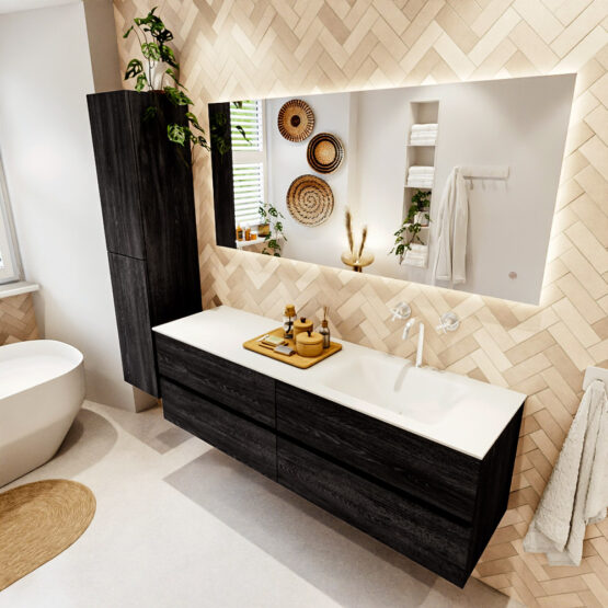 MONDIAZ VICA 160cm mueble de baño Antracite 4 cajones. Lavabo CLOUD Derecho 1 orificio