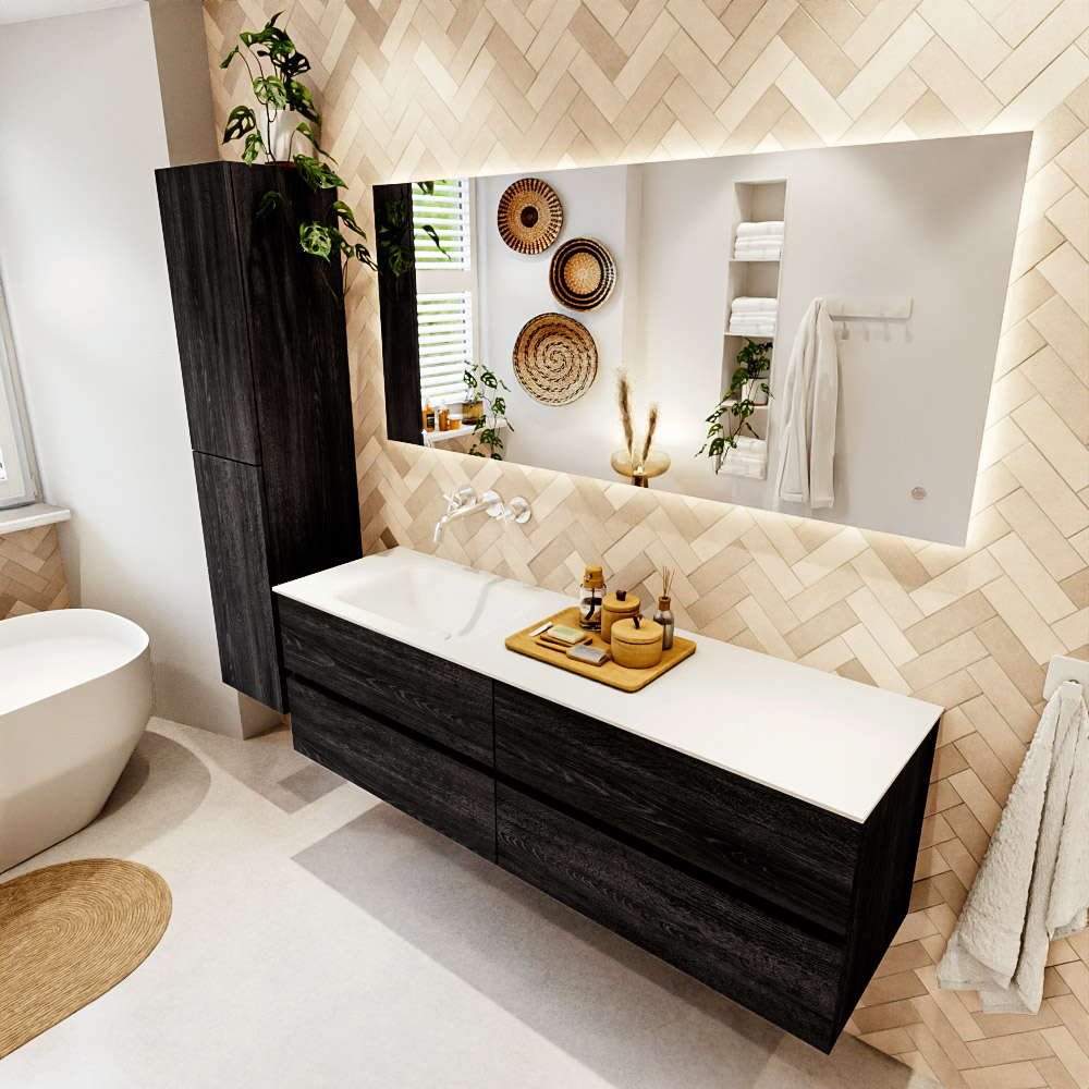 MONDIAZ VICA 160cm mueble de baño Antracite 4 cajones. Lavabo CLOUD Izquierda sin orificio, color Talc. 1 MONDIAZ VICA 160cm mueble de baño Antracite 4 cajones. Lavabo CLOUD Izquierda sin orificio