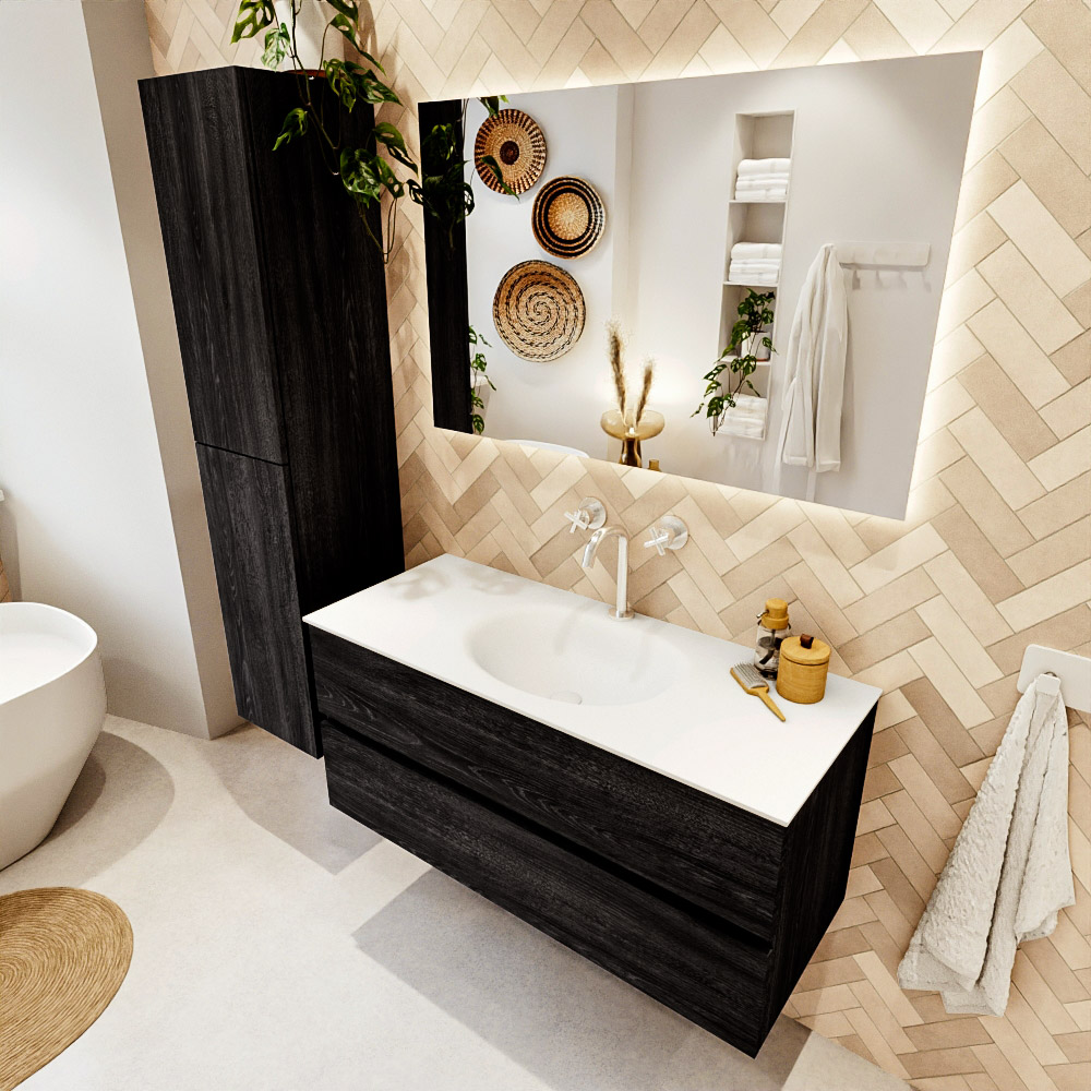 MONDIAZ VICA 110cm mueble de baño Antracite 2 cajones. Lavabo MOON Centro 1 orificio, color Talc. 1 MONDIAZ VICA 110cm mueble de baño Antracite 2 cajones. Lavabo MOON Centro 1 orificio