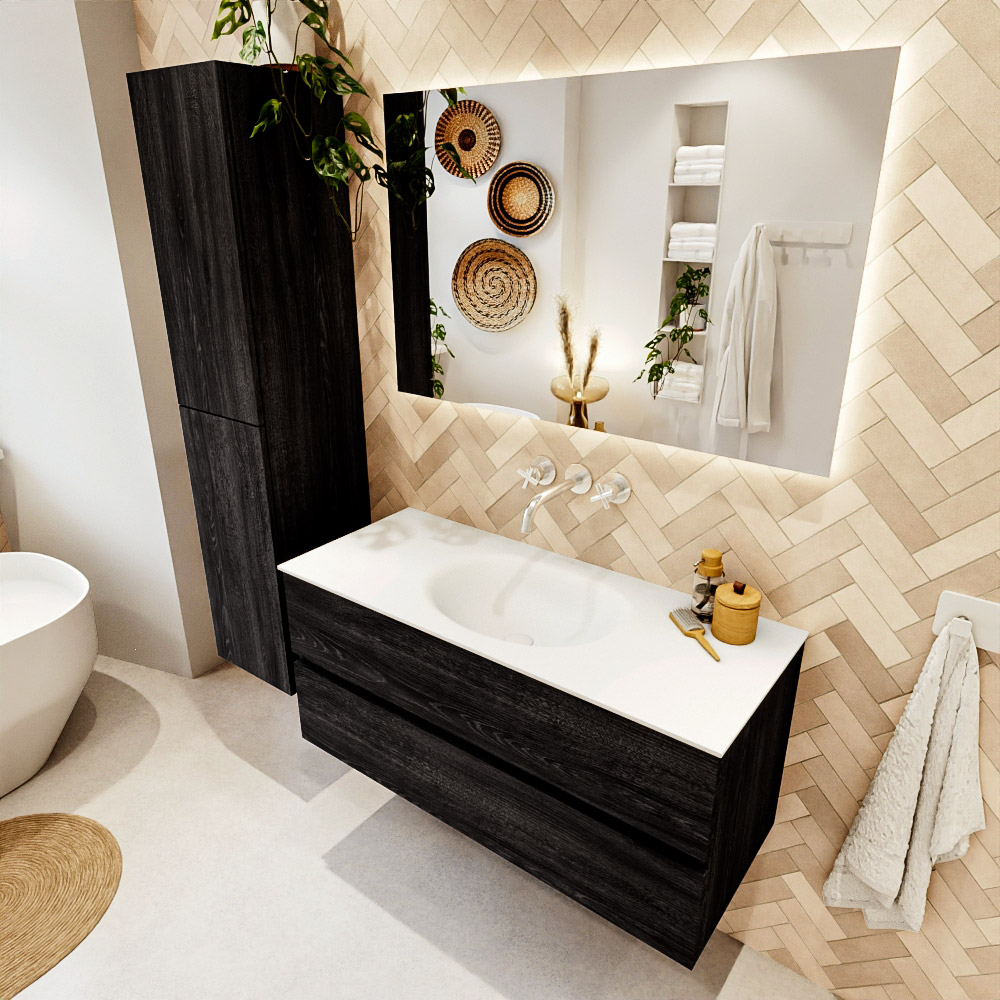 MONDIAZ VICA 110cm mueble de baño Antracite 2 cajones. Lavabo MOON Centro sin orificio, color Talc. 1 MONDIAZ VICA 110cm mueble de baño Antracite 2 cajones. Lavabo MOON Centro sin orificio