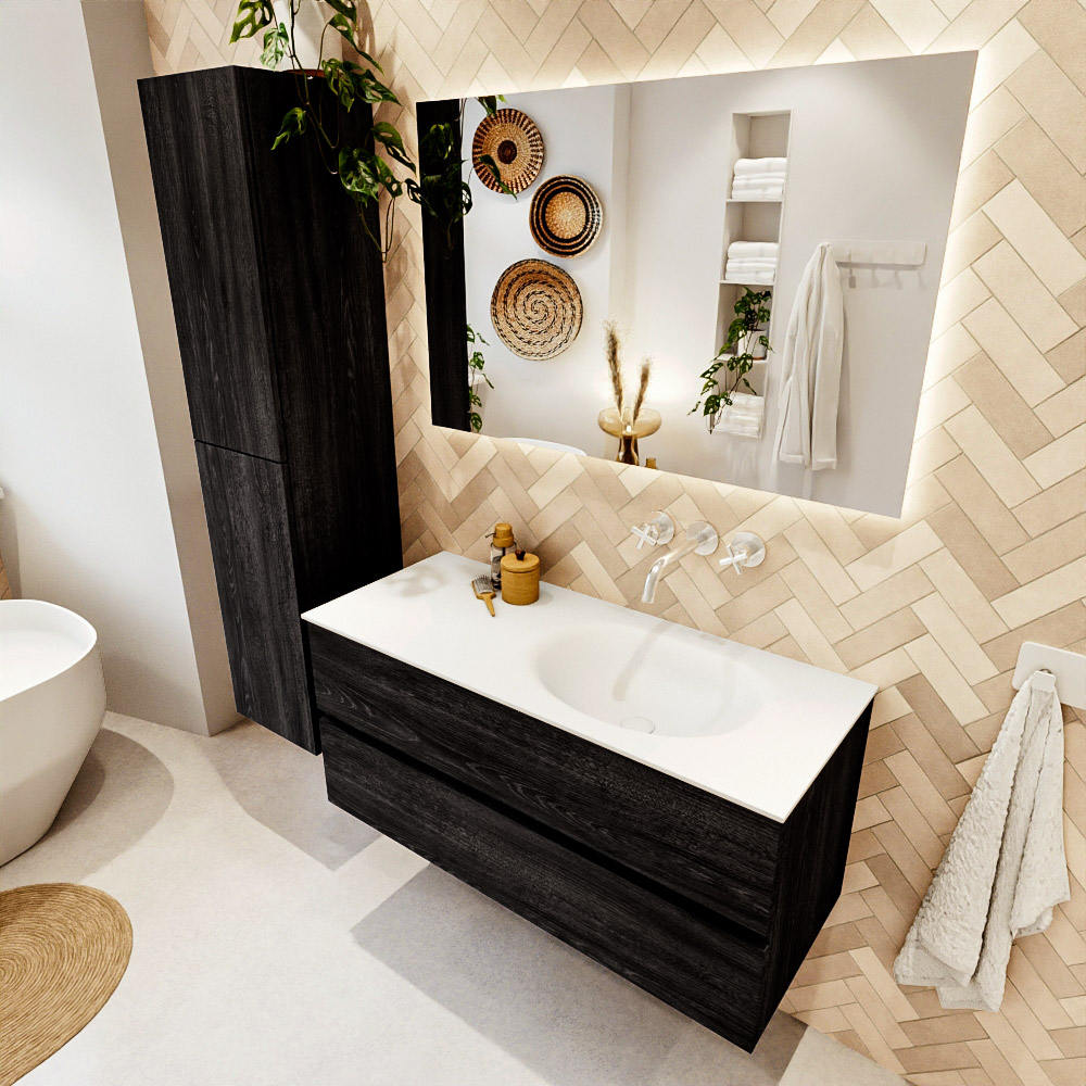 MONDIAZ VICA 110cm mueble de baño Antracite 2 cajones. Lavabo MOON Derecho sin orificio, color Talc. 1 MONDIAZ VICA 110cm mueble de baño Antracite 2 cajones. Lavabo MOON Derecho sin orificio