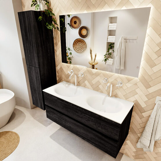 MONDIAZ VICA 120cm mueble de baño Antracite 2 cajones. Lavabo MOON Doble 2 orificios