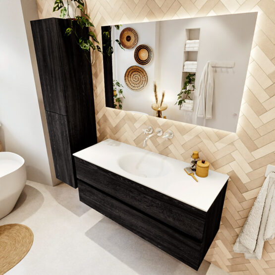 MONDIAZ VICA 120cm mueble de baño Antracite 2 cajones. Lavabo MOON Centro sin orificio