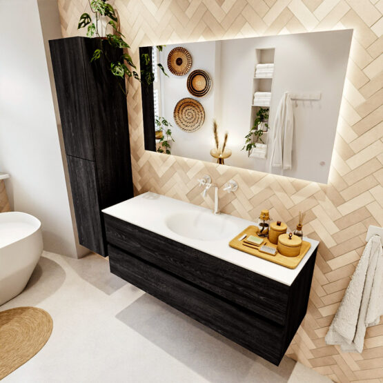 MONDIAZ VICA 130cm mueble de baño Antracite 2 cajones. Lavabo MOON Centro 1 orificio