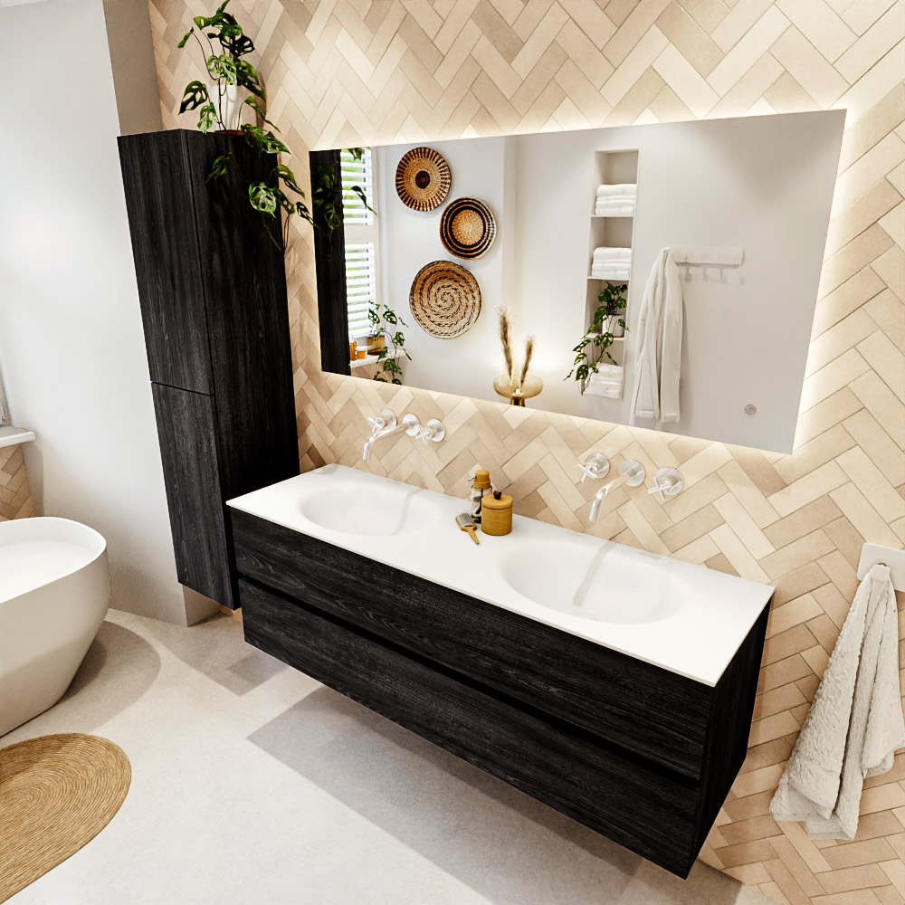 MONDIAZ VICA 150cm mueble de baño Antracite 2 cajones. Lavabo MOON Doble sin orificio, color Talc. 1 MONDIAZ VICA 150cm mueble de baño Antracite 2 cajones. Lavabo MOON Doble sin orificio