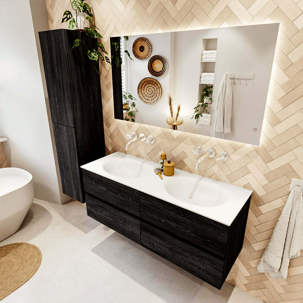 MONDIAZ VICA 130cm mueble de baño Antracite 4 cajones. Lavabo MOON Doble sin orificio, color Talc. 1 MONDIAZ VICA 130cm mueble de baño Antracite 4 cajones. Lavabo MOON Doble sin orificio