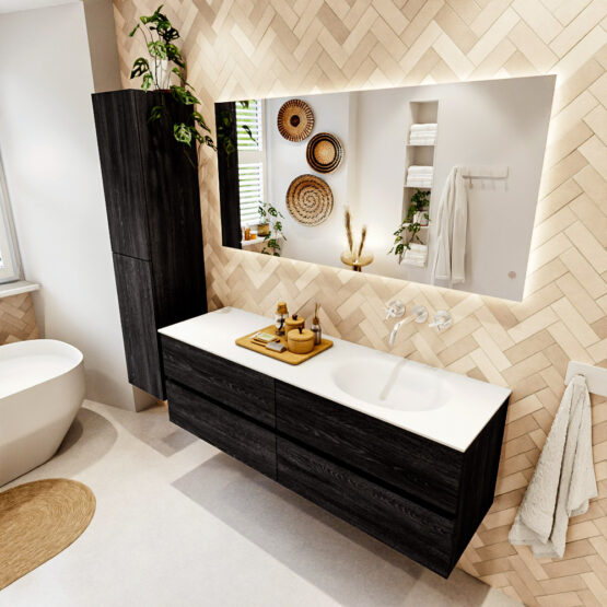 MONDIAZ VICA 150cm mueble de baño Antracite 4 cajones. Lavabo MOON Derecho sin orificio