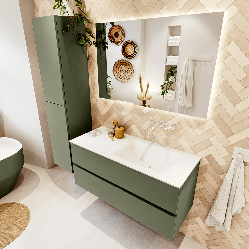 MONDIAZ VICA 110cm mueble de baño Army 2 cajones. Lavabo CLOUD Derecho sin orificio, color Talc. 1 MONDIAZ VICA 110cm mueble de baño Army 2 cajones. Lavabo CLOUD Derecho sin orificio