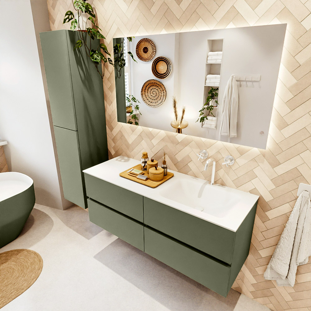 MONDIAZ VICA 130cm mueble de baño Army 4 cajones. Lavabo CLOUD Derecho 1 orificio, color Talc. 1 MONDIAZ VICA 130cm mueble de baño Army 4 cajones. Lavabo CLOUD Derecho 1 orificio