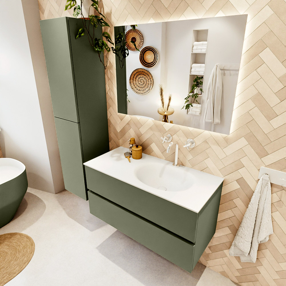 MONDIAZ VICA 100cm mueble de baño Army 2 cajones. Lavabo MOON Derecho 1 orificio, color Talc. 1 MONDIAZ VICA 100cm mueble de baño Army 2 cajones. Lavabo MOON Derecho 1 orificio