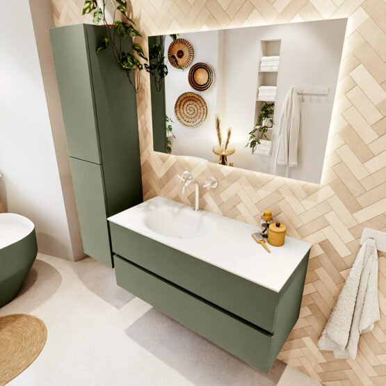 MONDIAZ VICA 110cm mueble de baño Army 2 cajones. Lavabo MOON Izquierda 1 orificio