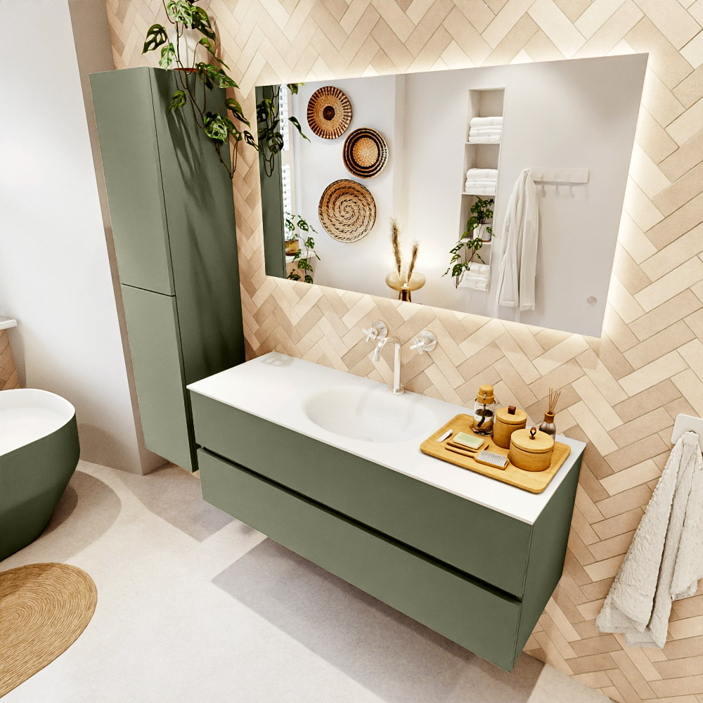 MONDIAZ VICA 130cm mueble de baño Army 2 cajones. Lavabo MOON Centro 1 orificio, color Talc. 1 MONDIAZ VICA 130cm mueble de baño Army 2 cajones. Lavabo MOON Centro 1 orificio