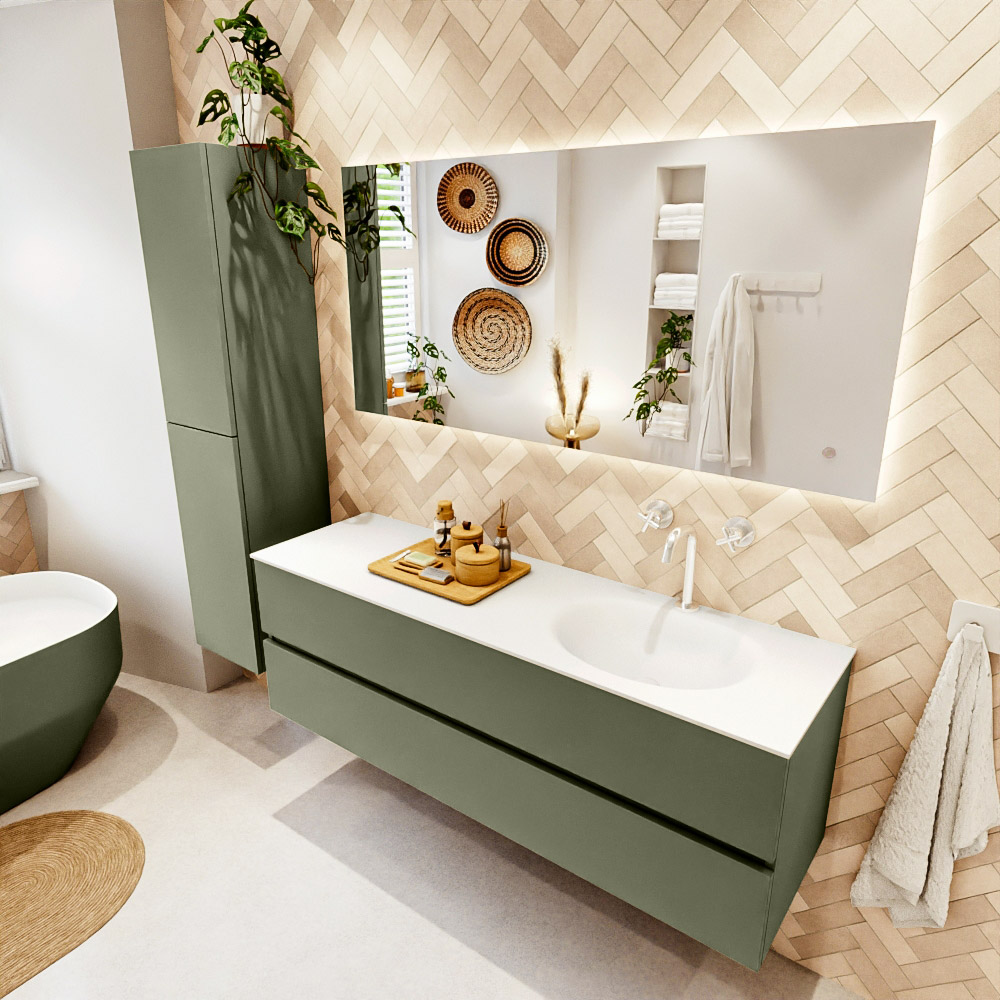 MONDIAZ VICA 150cm mueble de baño Army 2 cajones. Lavabo MOON Derecho 1 orificio, color Talc. 1 MONDIAZ VICA 150cm mueble de baño Army 2 cajones. Lavabo MOON Derecho 1 orificio