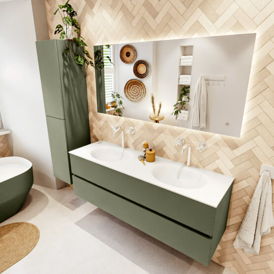 MONDIAZ VICA 150cm mueble de baño Army 2 cajones. Lavabo MOON Doble 2 orificios