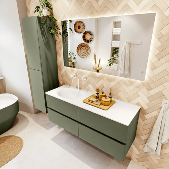 MONDIAZ VICA 130cm mueble de baño Army 4 cajones. Lavabo MOON Izquierda 1 orificio