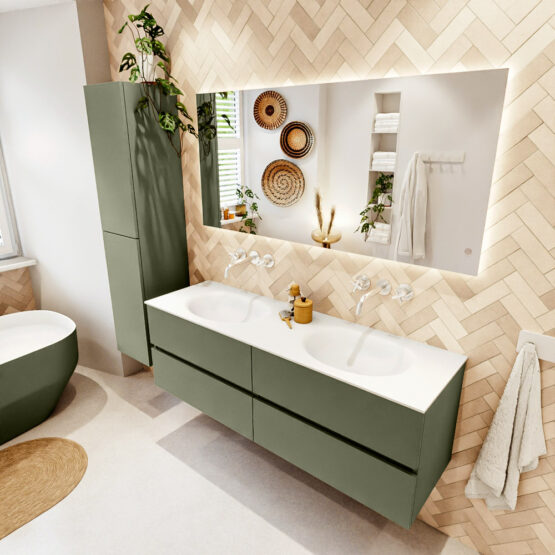 MONDIAZ VICA 150cm mueble de baño Army 4 cajones. Lavabo MOON Doble sin orificio