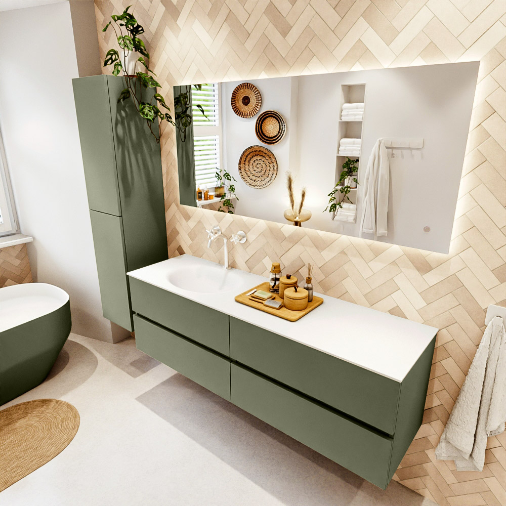 MONDIAZ VICA 160cm mueble de baño Army 4 cajones. Lavabo MOON Izquierda 1 orificio, color Talc. 1 MONDIAZ VICA 160cm mueble de baño Army 4 cajones. Lavabo MOON Izquierda 1 orificio