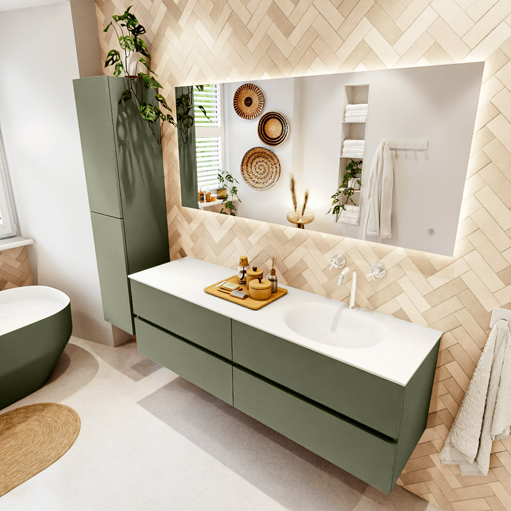 MONDIAZ VICA 160cm mueble de baño Army 4 cajones. Lavabo MOON Derecho 1 orificio, color Talc. 1 MONDIAZ VICA 160cm mueble de baño Army 4 cajones. Lavabo MOON Derecho 1 orificio