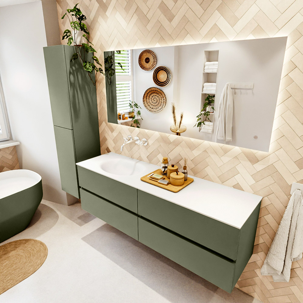 MONDIAZ VICA 160cm mueble de baño Army 4 cajones. Lavabo MOON Izquierda sin orificio, color Talc. 1 MONDIAZ VICA 160cm mueble de baño Army 4 cajones. Lavabo MOON Izquierda sin orificio