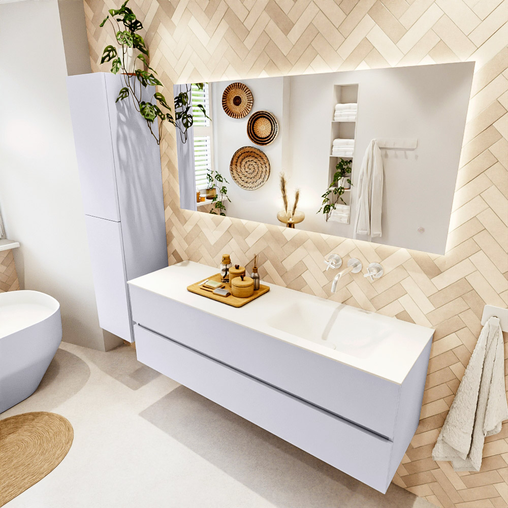 MONDIAZ VICA 150cm mueble de baño Cale 2 cajones. Lavabo CLOUD Derecho sin orificio, color Talc. 1 MONDIAZ VICA 150cm mueble de baño Cale 2 cajones. Lavabo CLOUD Derecho sin orificio