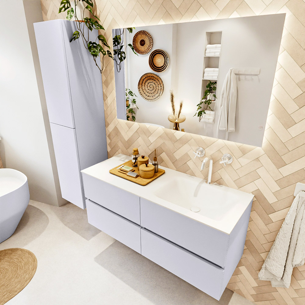 MONDIAZ VICA 120cm mueble de baño Cale 4 cajones. Lavabo CLOUD Derecho 1 orificio, color Talc. 1 MONDIAZ VICA 120cm mueble de baño Cale 4 cajones. Lavabo CLOUD Derecho 1 orificio