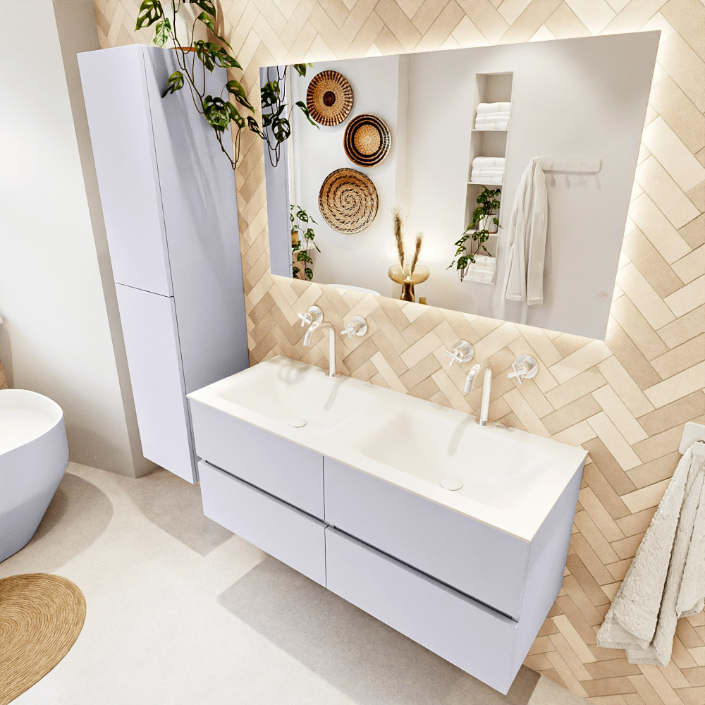 MONDIAZ VICA 120cm mueble de baño Cale 4 cajones. Lavabo CLOUD Doble 2 orificios, color Talc. 1 MONDIAZ VICA 120cm mueble de baño Cale 4 cajones. Lavabo CLOUD Doble 2 orificios