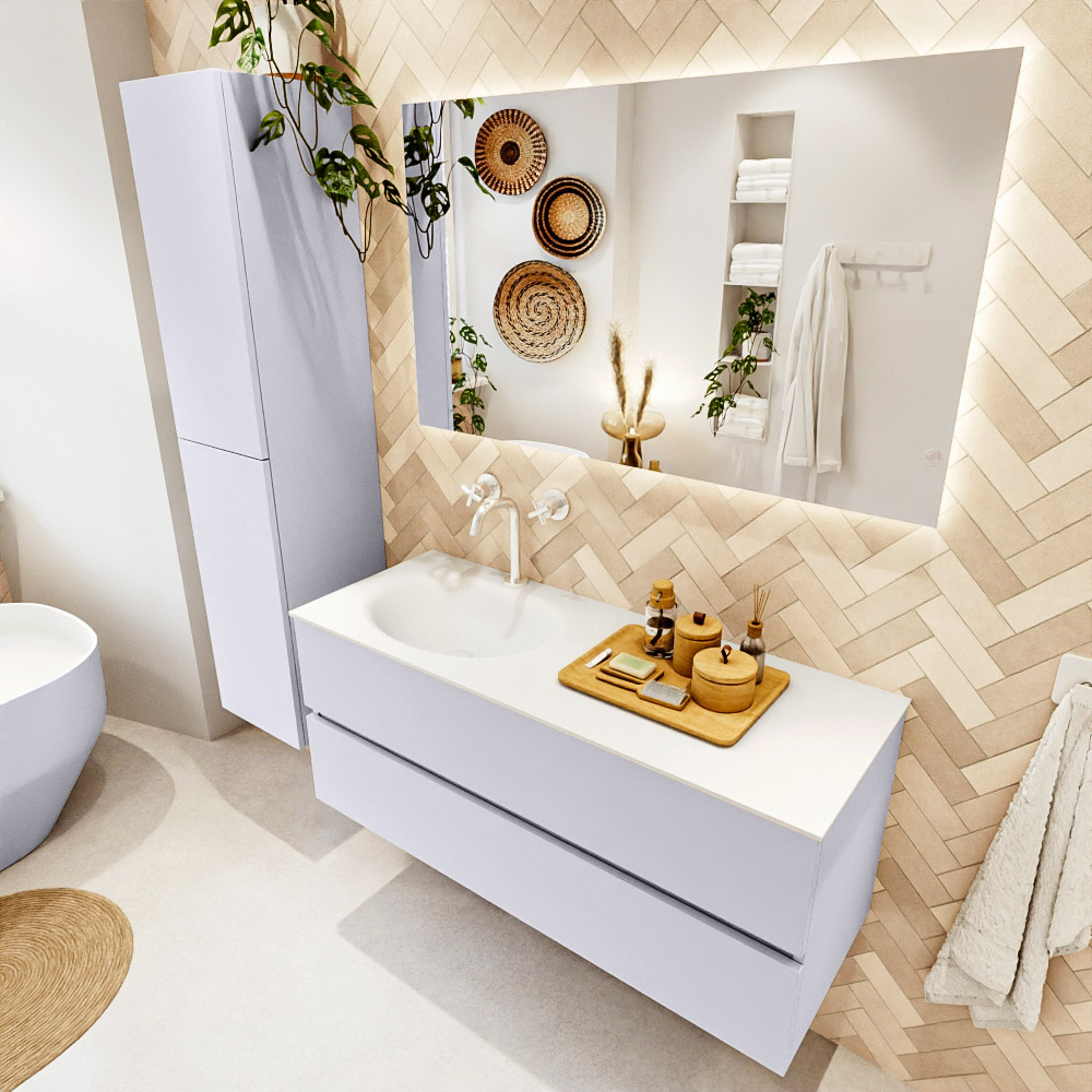 MONDIAZ VICA 120cm mueble de baño Cale 2 cajones. Lavabo MOON Izquierda 1 orificio, color Talc. 1 MONDIAZ VICA 120cm mueble de baño Cale 2 cajones. Lavabo MOON Izquierda 1 orificio