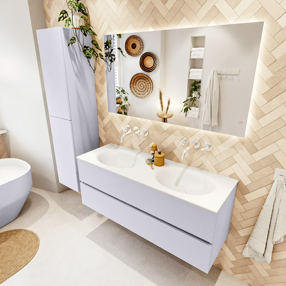 MONDIAZ VICA 130cm mueble de baño Cale 2 cajones. Lavabo MOON Doble sin orificio, color Talc. 1 MONDIAZ VICA 130cm mueble de baño Cale 2 cajones. Lavabo MOON Doble sin orificio