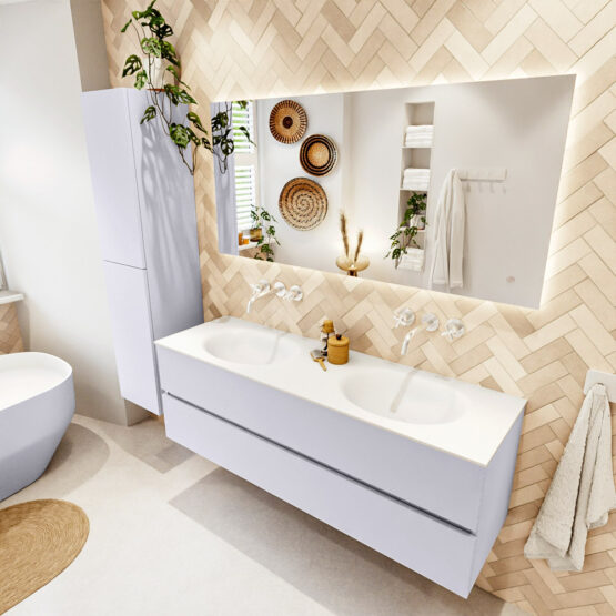 MONDIAZ VICA 150cm mueble de baño Cale 2 cajones. Lavabo MOON Doble sin orificio