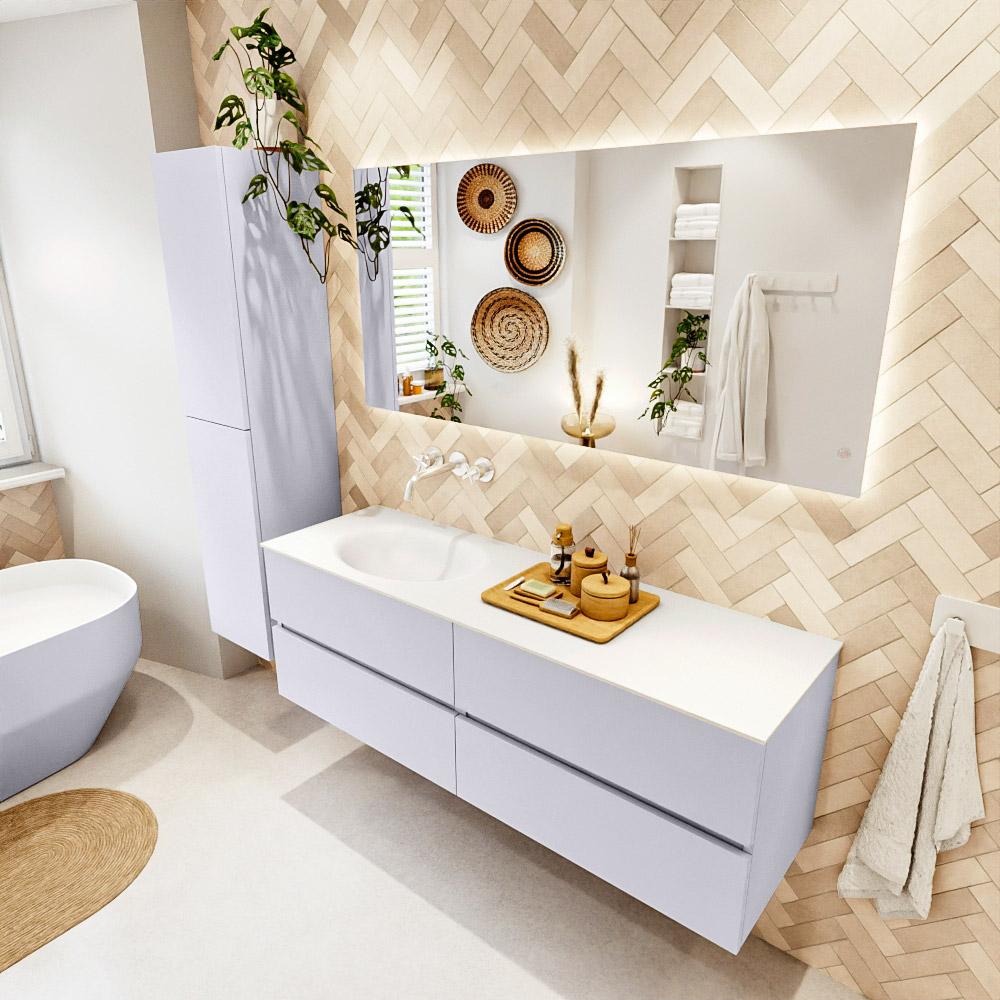 MONDIAZ VICA 150cm mueble de baño Cale 4 cajones. Lavabo MOON Izquierda sin orificio, color Talc. 1 MONDIAZ VICA 150cm mueble de baño Cale 4 cajones. Lavabo MOON Izquierda sin orificio
