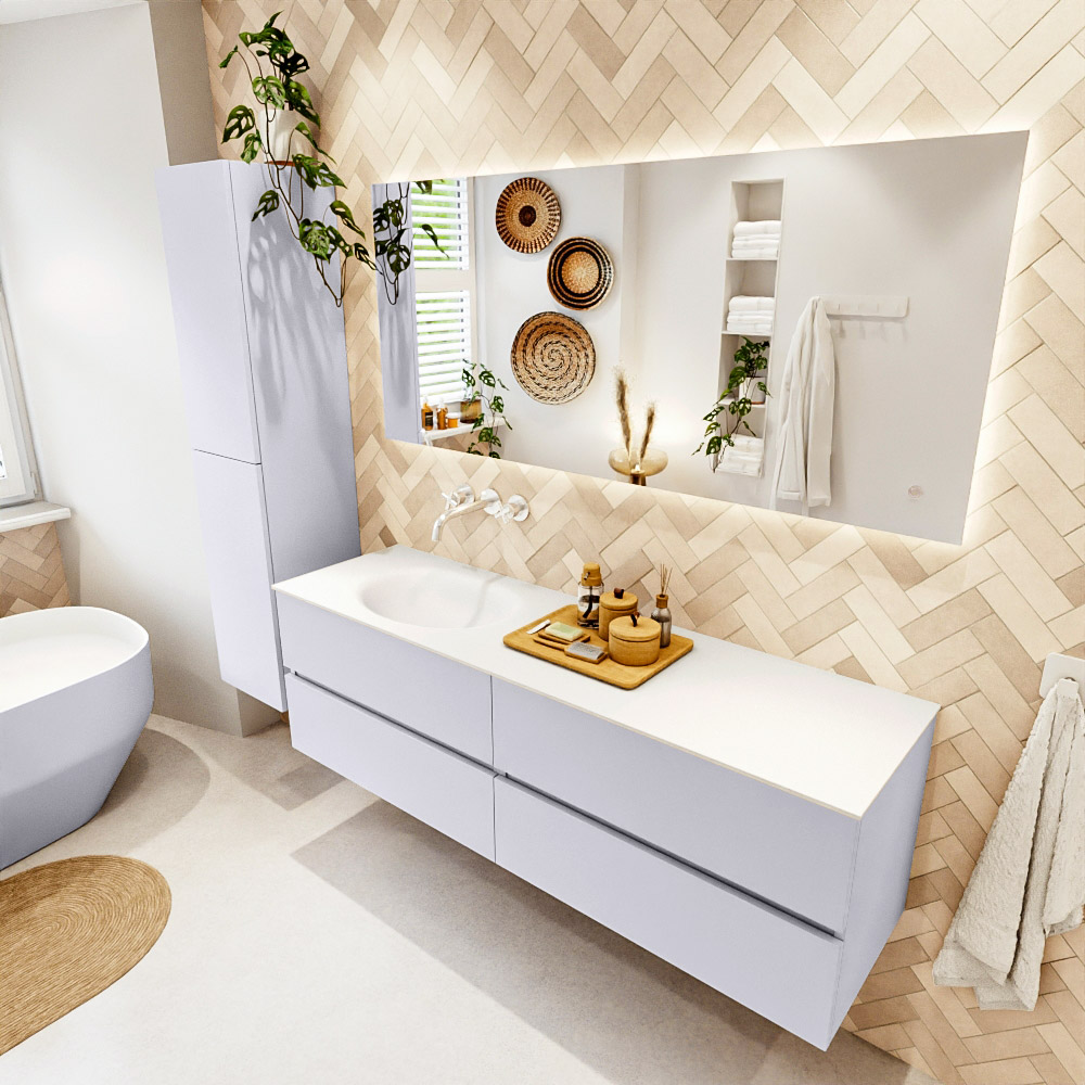 MONDIAZ VICA 160cm mueble de baño Cale 4 cajones. Lavabo MOON Izquierda sin orificio, color Talc. 1 MONDIAZ VICA 160cm mueble de baño Cale 4 cajones. Lavabo MOON Izquierda sin orificio