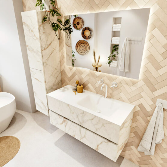 MONDIAZ VICA 110cm mueble de baño Carrara 2 cajones. Lavabo CLOUD Derecho 1 orificio