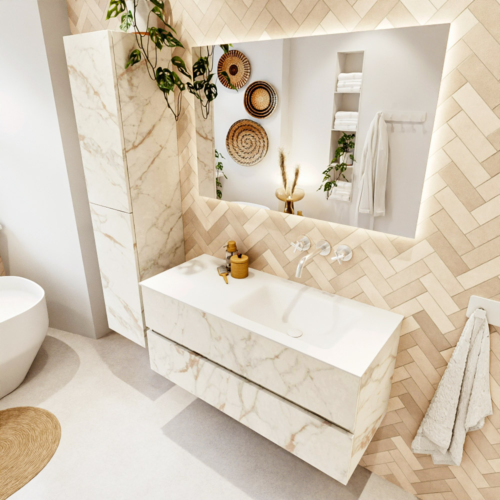 MONDIAZ VICA 110cm mueble de baño Carrara 2 cajones. Lavabo CLOUD Derecho sin orificio, color Talc. 1 MONDIAZ VICA 110cm mueble de baño Carrara 2 cajones. Lavabo CLOUD Derecho sin orificio