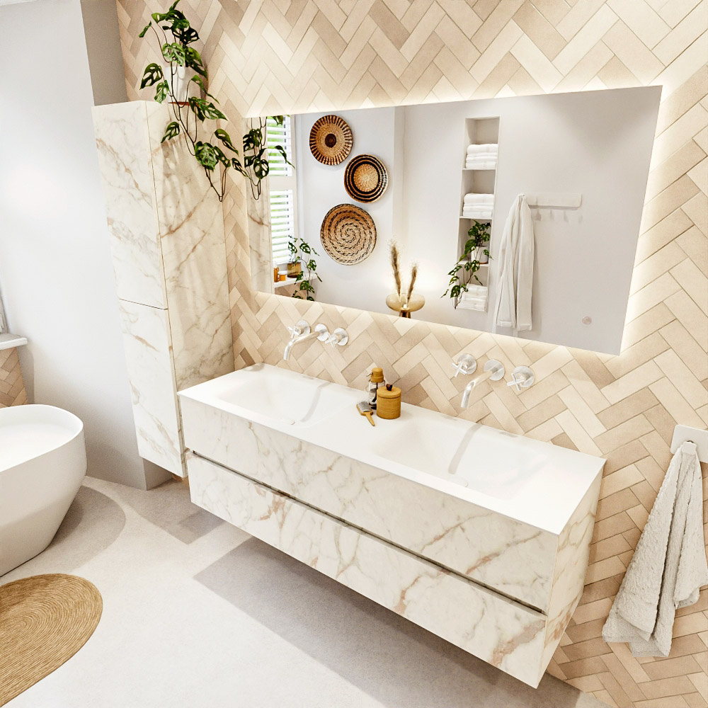MONDIAZ VICA 150cm mueble de baño Carrara 2 cajones. Lavabo CLOUD Doble sin orificio, color Talc. 1 MONDIAZ VICA 150cm mueble de baño Carrara 2 cajones. Lavabo CLOUD Doble sin orificio