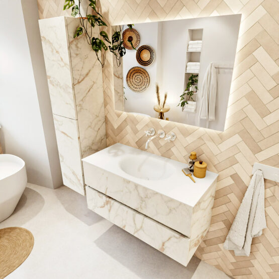 MONDIAZ VICA 100cm mueble de baño Carrara 2 cajones. Lavabo MOON Centro sin orificio