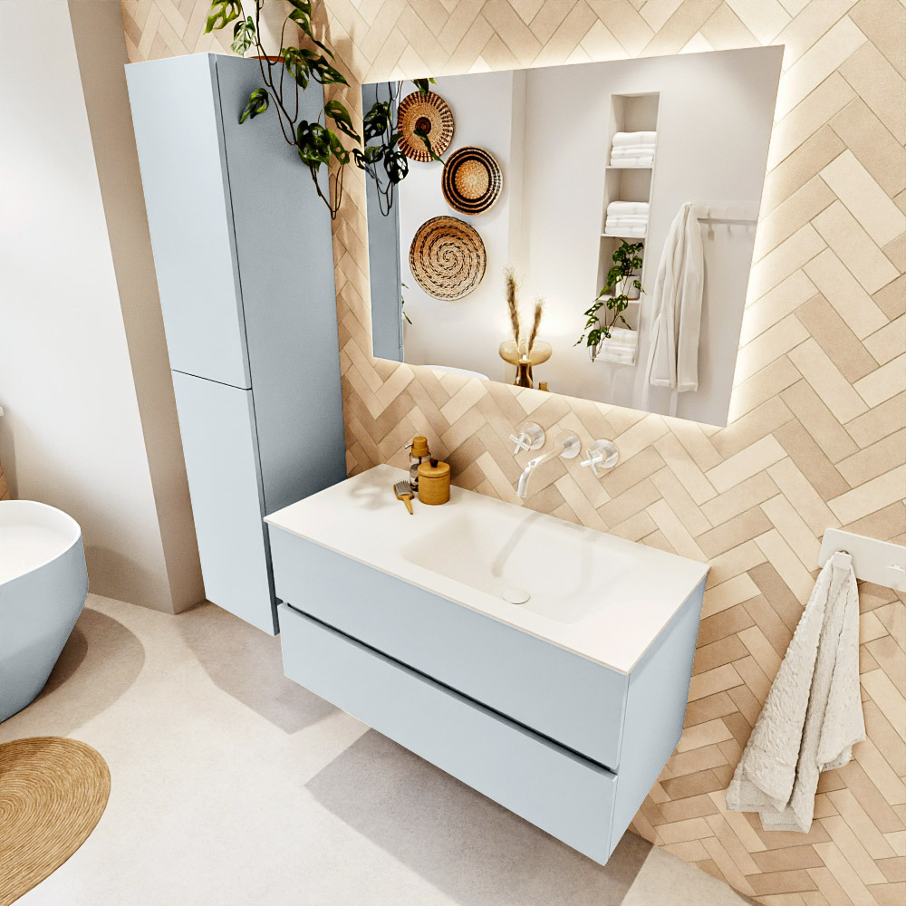MONDIAZ VICA 100cm mueble de baño Clay 2 cajones. Lavabo CLOUD Derecho sin orificio, color Talc. 1 MONDIAZ VICA 100cm mueble de baño Clay 2 cajones. Lavabo CLOUD Derecho sin orificio