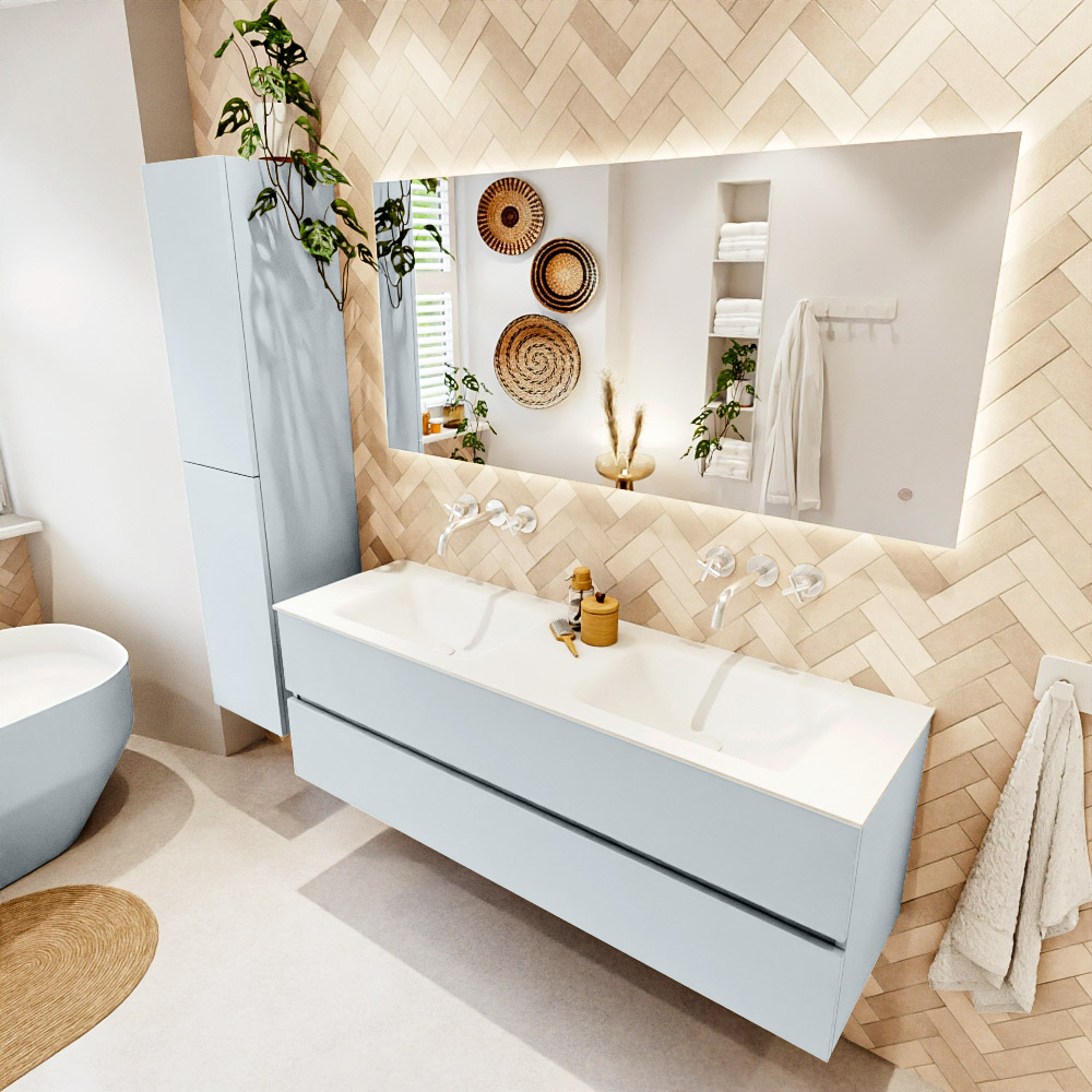 MONDIAZ VICA 150cm mueble de baño Clay 2 cajones. Lavabo CLOUD Doble sin orificio, color Talc. 1 MONDIAZ VICA 150cm mueble de baño Clay 2 cajones. Lavabo CLOUD Doble sin orificio
