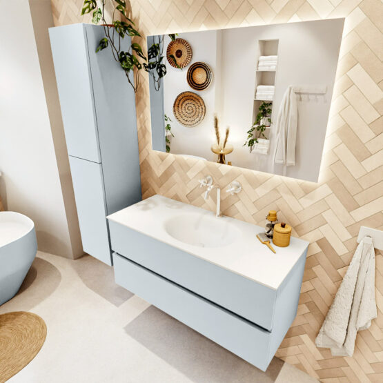 MONDIAZ VICA 110cm mueble de baño Clay 2 cajones. Lavabo MOON Centro 1 orificio