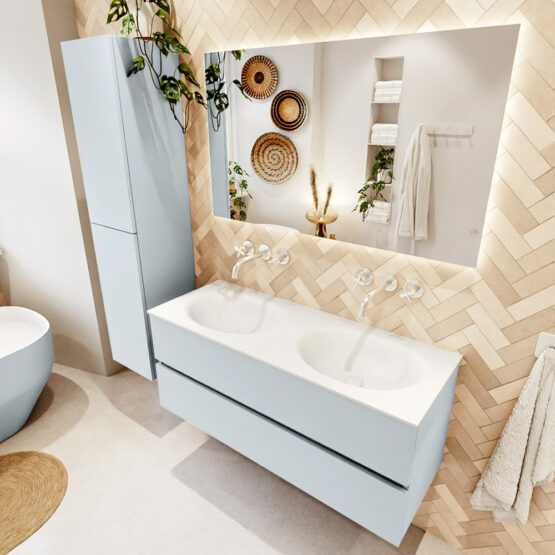 MONDIAZ VICA 120cm mueble de baño Clay 2 cajones. Lavabo MOON Doble sin orificio