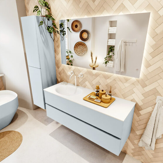 MONDIAZ VICA 130cm mueble de baño Clay 2 cajones. Lavabo MOON Izquierda 1 orificio