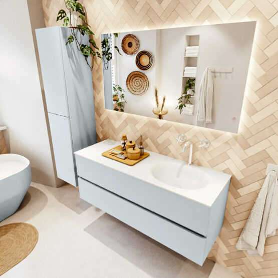 MONDIAZ VICA 130cm mueble de baño Clay 2 cajones. Lavabo MOON Derecho 1 orificio
