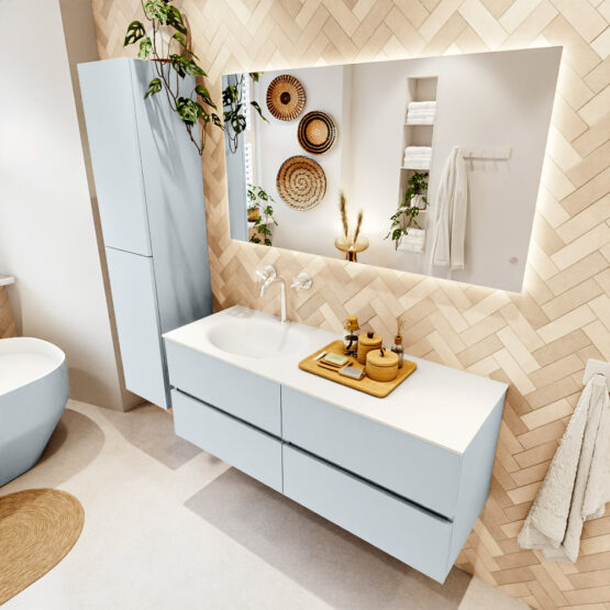 MONDIAZ VICA 130cm mueble de baño Clay 4 cajones. Lavabo MOON Izquierda 1 orificio