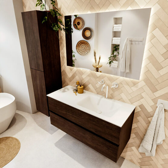 MONDIAZ VICA 110cm mueble de baño Dark Brown 2 cajones. Lavabo CLOUD Derecho 1 orificio
