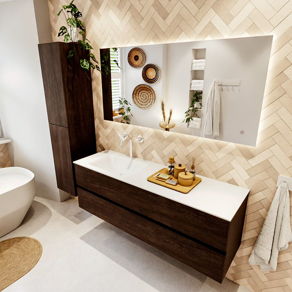 MONDIAZ VICA 150cm mueble de baño Dark Brown 2 cajones. Lavabo CLOUD Izquierda 1 orificio, color Talc. 1 MONDIAZ VICA 150cm mueble de baño Dark Brown 2 cajones. Lavabo CLOUD Izquierda 1 orificio
