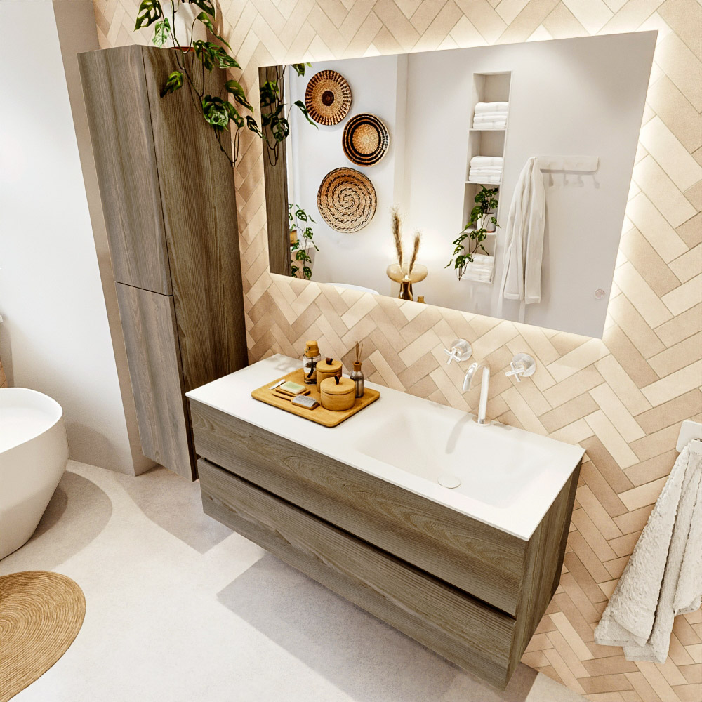 MONDIAZ VICA 120cm mueble de baño Dark Brown Grey 2 cajones. Lavabo CLOUD Derecho 1 orificio, color Talc. 1 MONDIAZ VICA 120cm mueble de baño Dark Brown Grey 2 cajones. Lavabo CLOUD Derecho 1 orificio
