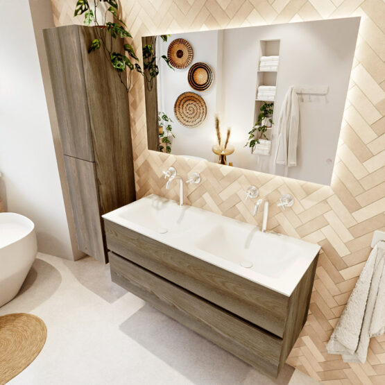 MONDIAZ VICA 120cm mueble de baño Dark Brown Grey 2 cajones. Lavabo CLOUD Doble 2 orificios