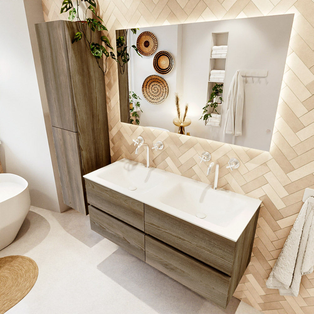 MONDIAZ VICA 120cm mueble de baño Dark Brown Grey 4 cajones. Lavabo CLOUD Doble 2 orificios, color Talc. 1 MONDIAZ VICA 120cm mueble de baño Dark Brown Grey 4 cajones. Lavabo CLOUD Doble 2 orificios
