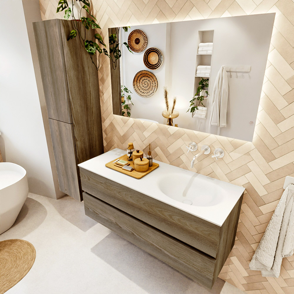 MONDIAZ VICA 120cm mueble de baño Dark Brown Grey 2 cajones. Lavabo MOON Derecho sin orificio, color Talc. 1 MONDIAZ VICA 120cm mueble de baño Dark Brown Grey 2 cajones. Lavabo MOON Derecho sin orificio